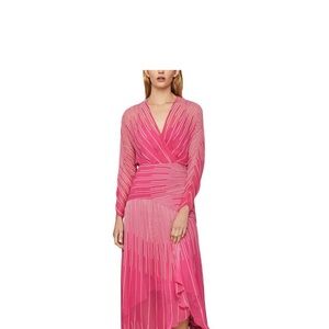 BCBGMaxAzria High Low Long Sleeve Cocktail Dress in Ibis Rose Color